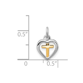 Rhodium-Plated and Yellow-Finish Sterling Silver Cross In Heart Charm