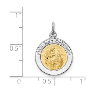 Sterling Silver Rhodium-plated & Vermeil Holy Communion Medal Pendant