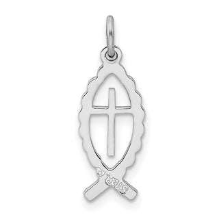 Sterling Silver Rhodium-plated Ichthus Fish Charm QC3684