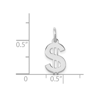 Sterling Silver Rhodium-plated Dollar Sign Polished Charm