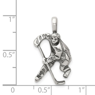 Sterling Silver Antiqued Hockey Player Pendant QC4149