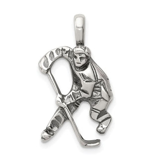 Sterling Silver Antiqued Hockey Player Pendant QC4149