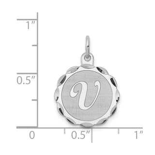 Sterling Silver Rhodium-plated Brocade-Like Initial V Charm QC4161V