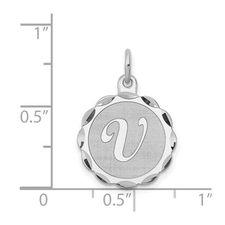 Sterling Silver Rhodium-plated Brocade-Like Initial V Charm QC4161V