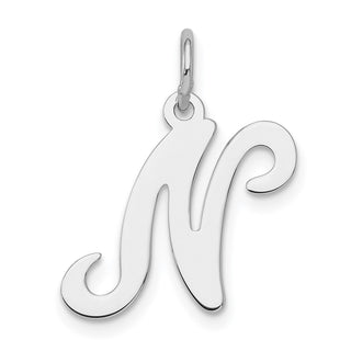 Sterling Silver Rhodium-plated Stamped Initial N Charm