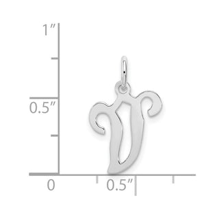 Sterling Silver Rhodium-plated Stamped Initial V Charm