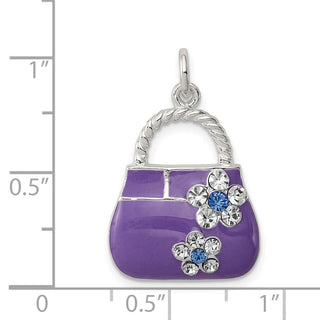 Sterling Silver Purple Enameled CZ Purse Charm