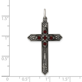 Sterling Silver Antiqued January Glass Simulated Birthstone Cross Pendant