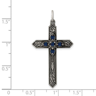 Sterling Silver Antiqued September Glass Simulated Birthstone Cross Pendant