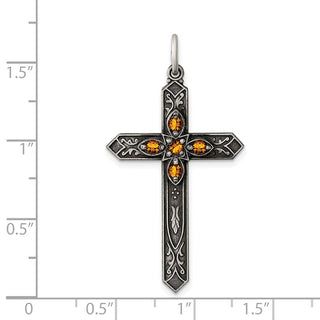Sterling Silver Antiqued November Glass Simulated Birthstone Cross Pendant