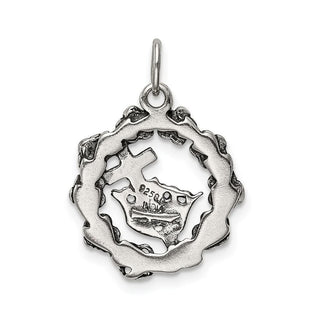 Sterling Silver Cross, Crown & Wreath Charm