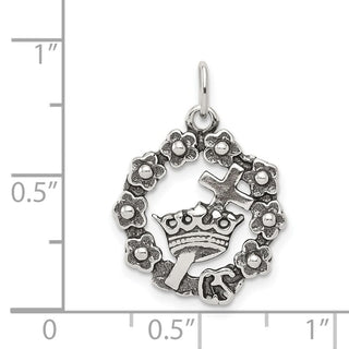 Sterling Silver Cross, Crown & Wreath Charm