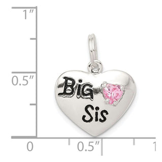 Sterling Silver Big Sis CZ Heart Charm