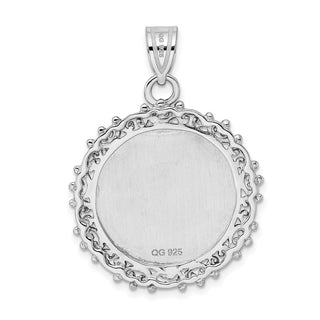 Sterling Silver Fancy Round Polished Front/Satin Back Pendant