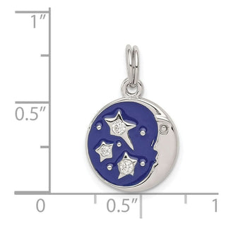 Sterling Silver Enameled and CZ Moon & Star Charm