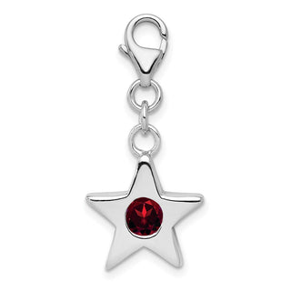 Sterling Silver Rhodium-Plated CZ Simulated January Birthstone Star Charm