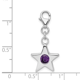 Sterling Silver Rhodium-Plated CZ Simulated February Birthstone Star Charm