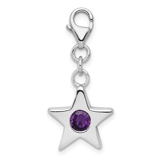 Sterling Silver Rhodium-Plated CZ Simulated February Birthstone Star Charm