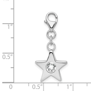 Sterling Silver Rhodium-Plated CZ Simulated April Birthstone Star Charm