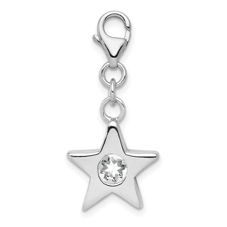 Sterling Silver Rhodium-Plated CZ Simulated April Birthstone Star Charm