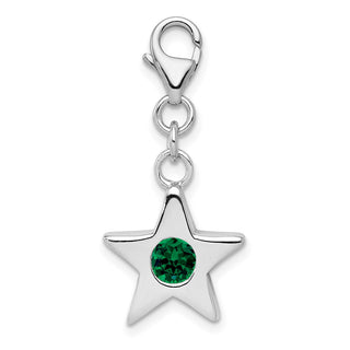 Sterling Silver Rhodium-Plated CZ Simulated May Birthstone Star Charm