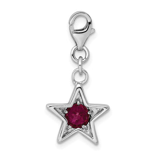 Sterling Silver Rhodium-Plated CZ Simulated July Birthstone Star Charm
