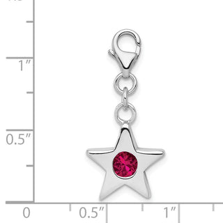 Sterling Silver Rhodium-Plated CZ Simulated July Birthstone Star Charm