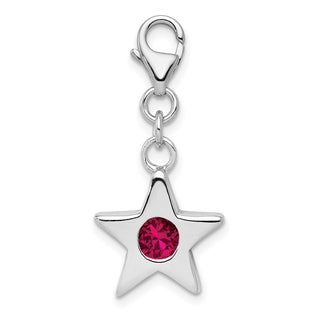 Sterling Silver Rhodium-Plated CZ Simulated July Birthstone Star Charm