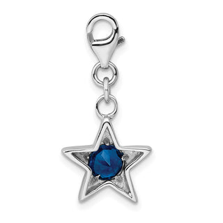 Sterling Silver Rhodium-Plated CZ Simulated September Birthstone Star Charm