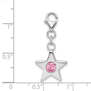 Sterling Silver Rhodium-Plated CZ Simulated October Birthstone Star Charm