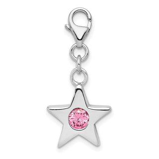 Sterling Silver Rhodium-Plated CZ Simulated October Birthstone Star Charm