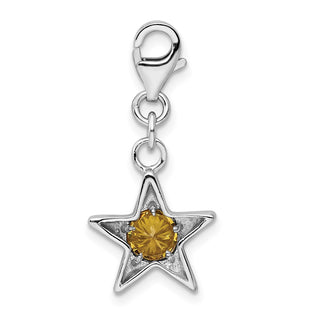 Sterling Silver Rhodium-Plated CZ Simulated November Birthstone Star Charm
