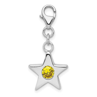 Sterling Silver Rhodium-Plated CZ Simulated November Birthstone Star Charm