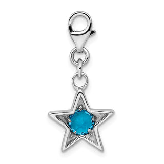 Sterling Silver Rhodium-Plated CZ Simulated December Birthstone Star Charm