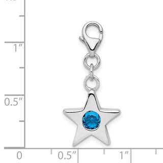 Sterling Silver Rhodium-Plated CZ Simulated December Birthstone Star Charm
