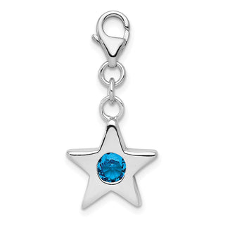 Sterling Silver Rhodium-Plated CZ Simulated December Birthstone Star Charm