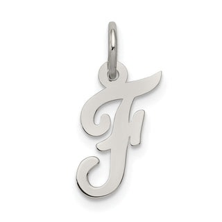 Sterling Silver Rhodium-plated Small Script Initial F Charm