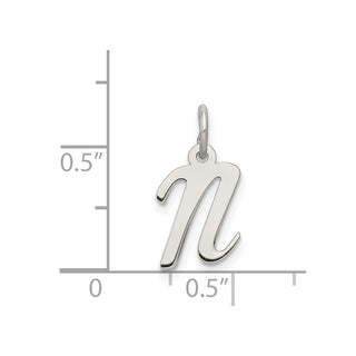 Sterling Silver Rhodium-plated Small Script Initial N Charm
