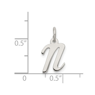 Sterling Silver Rhodium-plated Small Script Initial N Charm