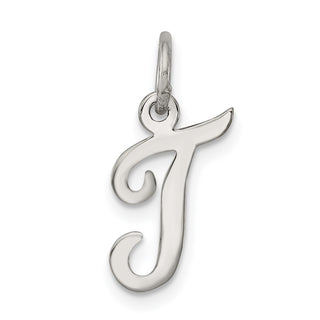 Sterling Silver Rhodium-plated Small Script Initial T Charm