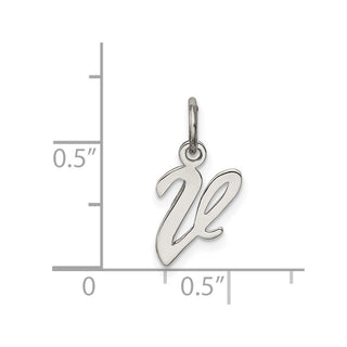 Sterling Silver Rhodium-plated Small Script Initial V Charm