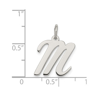 Sterling Silver Rhodium-plated Medium Script Initial M Charm