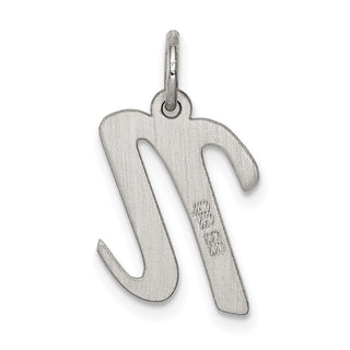 Sterling Silver Rhodium-plated Medium Script Initial N Charm