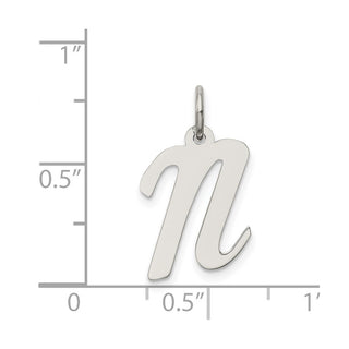 Sterling Silver Rhodium-plated Medium Script Initial N Charm