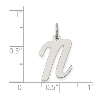 Sterling Silver Rhodium-plated Medium Script Initial N Charm