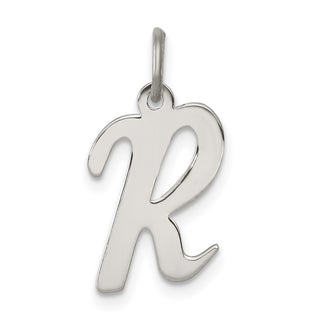 Sterling Silver Rhodium-plated Medium Script Initial R Charm