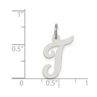 Sterling Silver Rhodium-plated Medium Script Initial T Charm