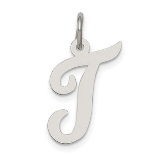 Sterling Silver Rhodium-plated Medium Script Initial T Charm