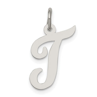Sterling Silver Rhodium-plated Medium Script Initial T Charm