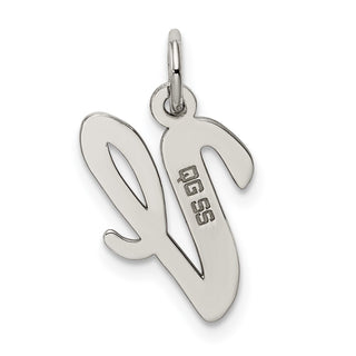 Sterling Silver Rhodium-plated Medium Script Initial V Charm